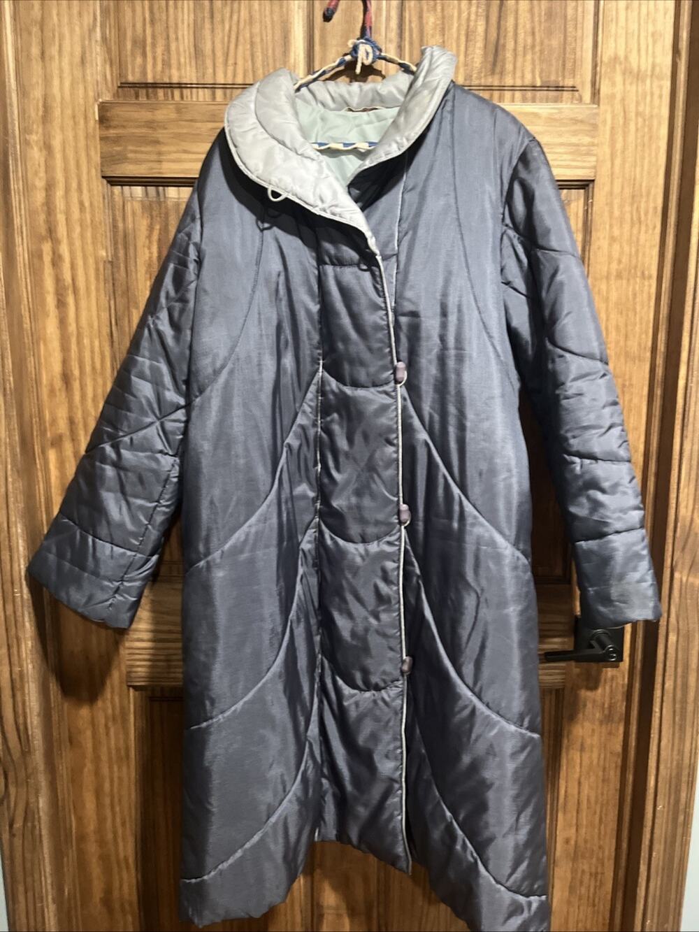Vtg Unika Exclusive From Forecasters Puffer Size M Blue Long Button And Zipper